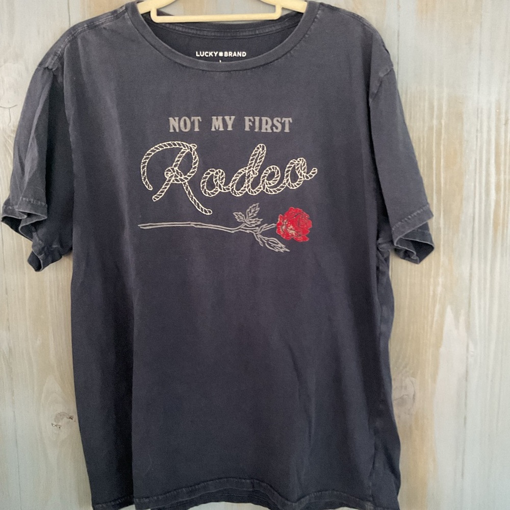 WOMENS LUCKY BRAND NOT MY FIRST RODEO TEE SHIRT TOP SIZE L